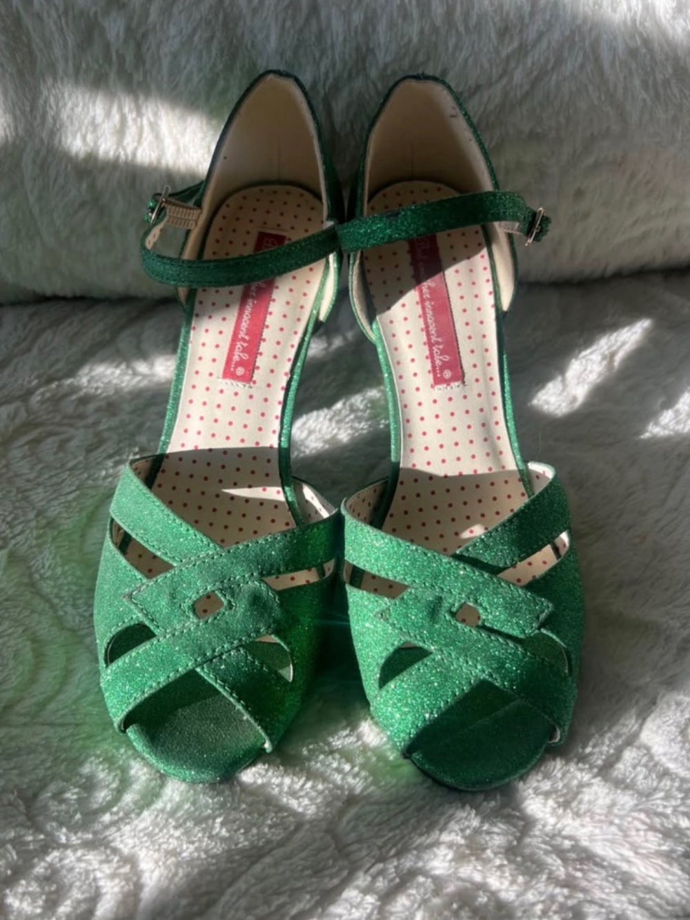 Green sparkly heels